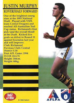1995 Select AFL #347 Justin Murphy Back